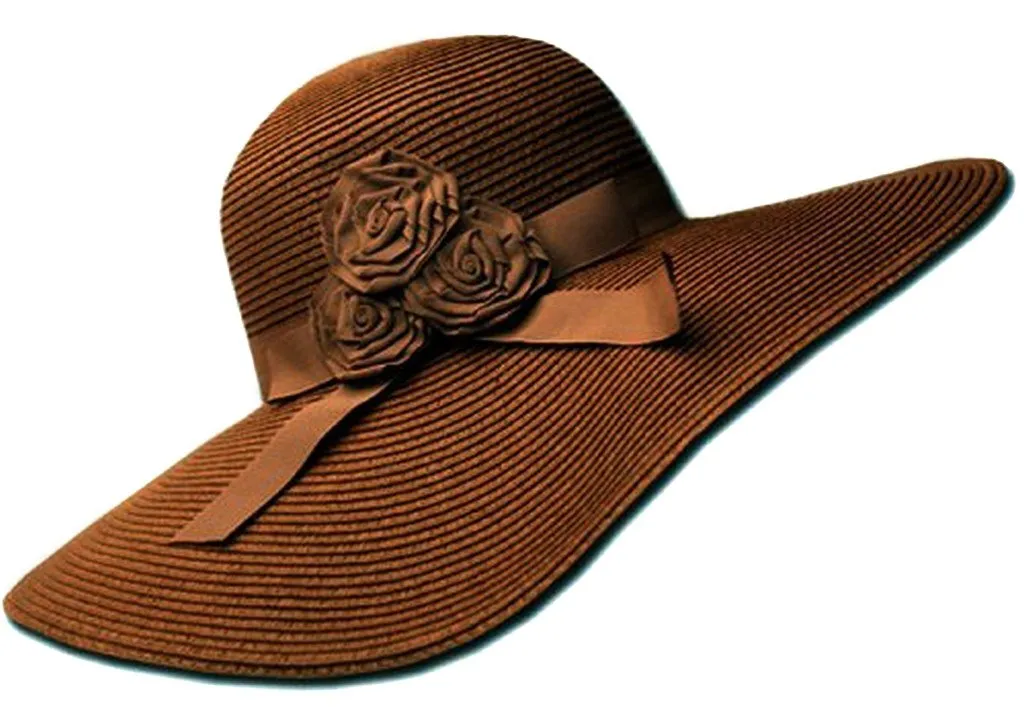 Sakkas Womens UPF 50  100% Paper Straw Ribbon Flower Accent Wide Brim Floppy Hat